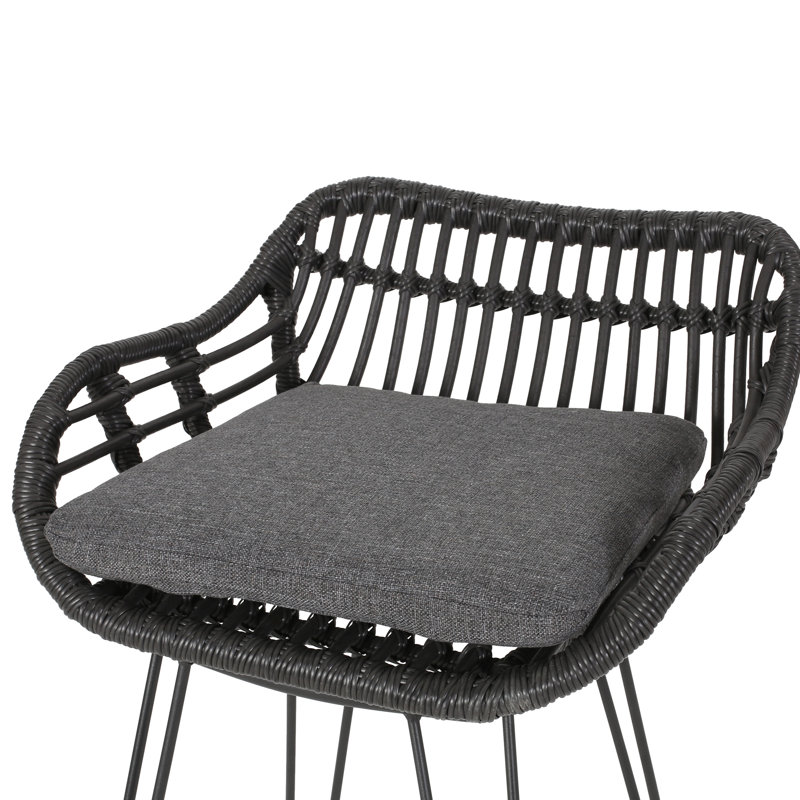 Bungalow Rose Lucrezia Wicker 30 Patio Bar Stool With Cushion Reviews Wayfair