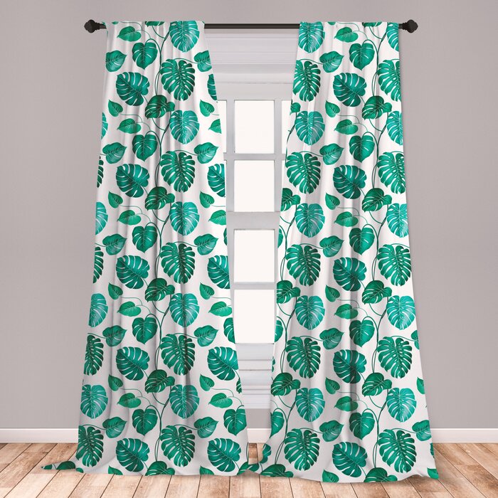 Ambesonne Green Leaf Curtains Tropical Palm Tree Leaves Exotic Hawaiian Foliage Rainforest Jungle Window Treatments 2 Panel Set For Living Room