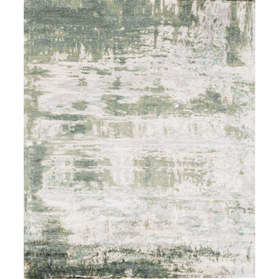 Hand-Knotted Area Rug in Dark Green/Light Gray