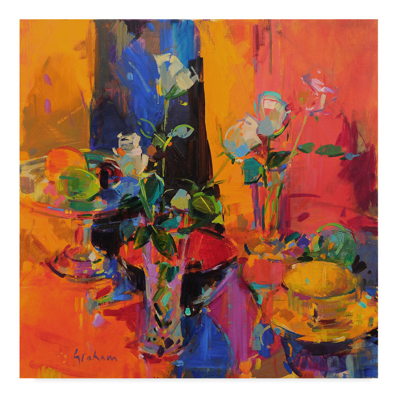 World Menagerie Still Life Table With Roses And Fruit Oil