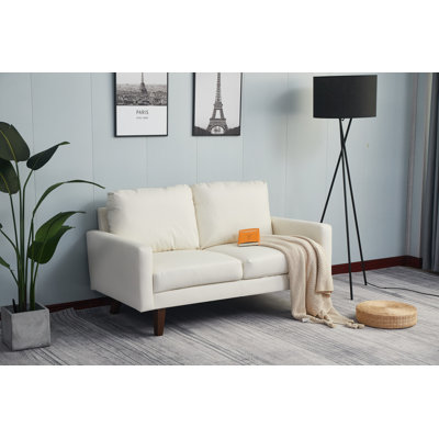 58" Square Arm Loveseat With Thick Cushion And Strong Wood Frame PU