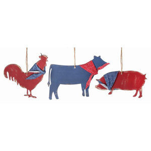 3 Piece Weathered Farm Animal Christmas Ornament Set