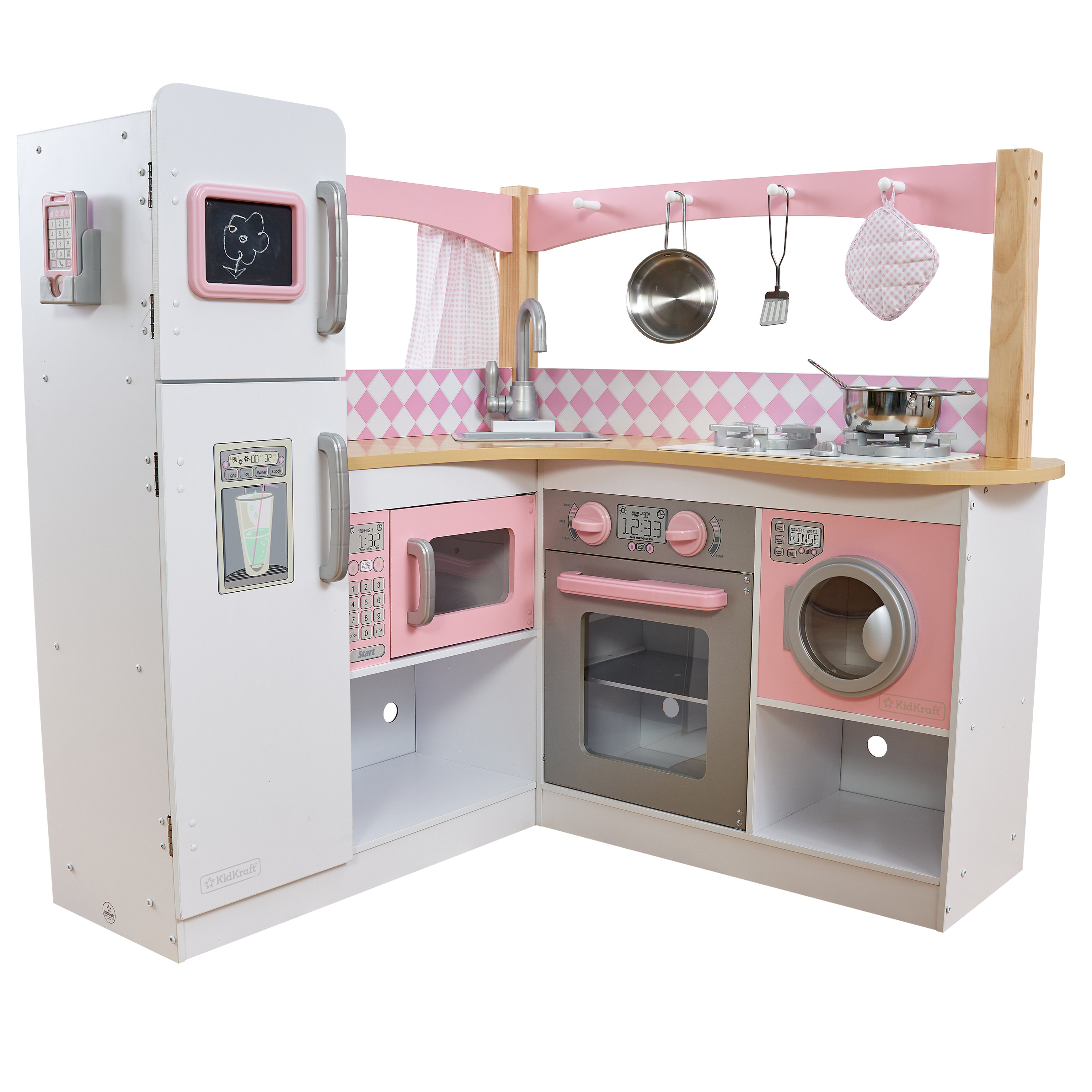 pink and white kitchen set