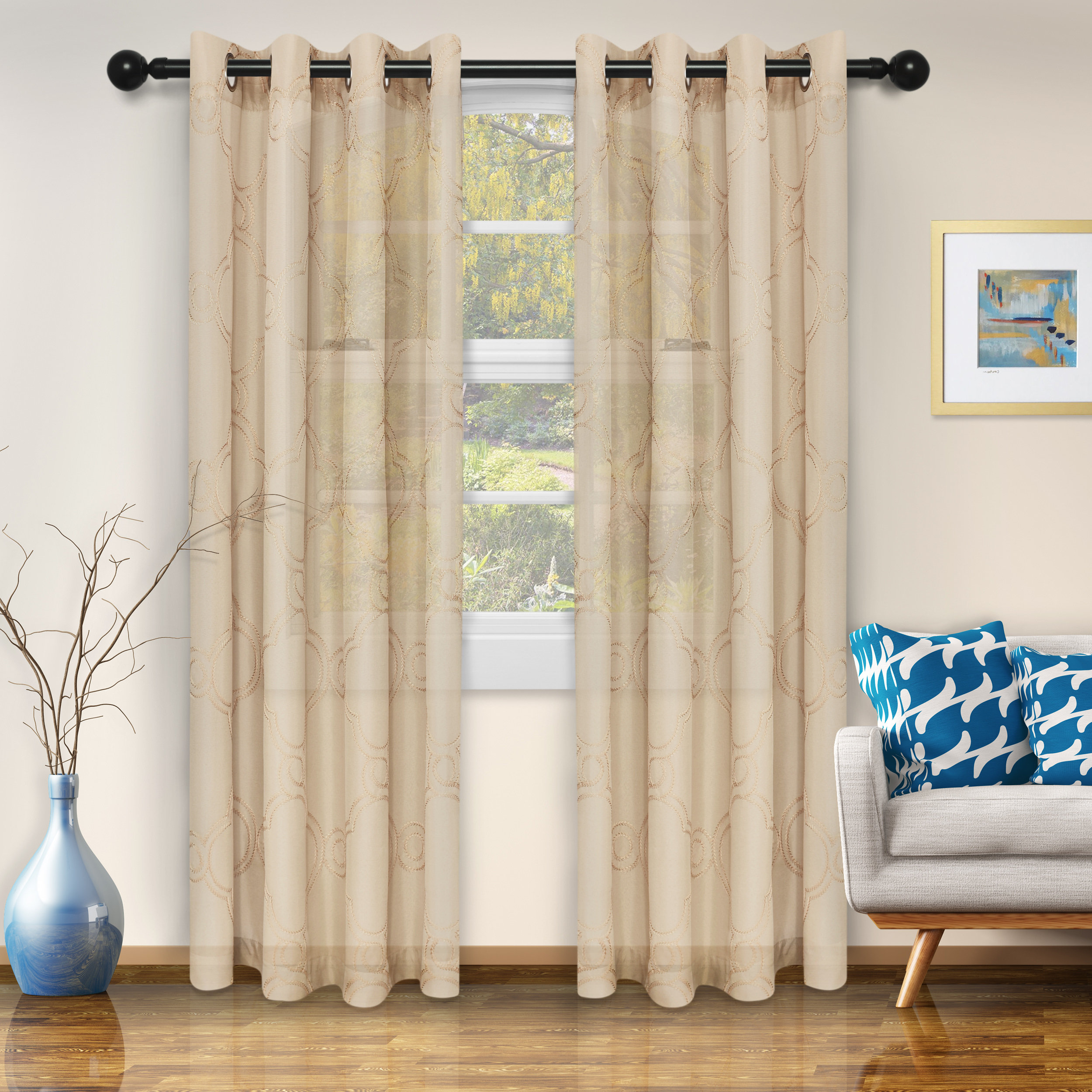 Ebern Designs Abarca Moroccan Printed Semi Sheer Grommet Curtain