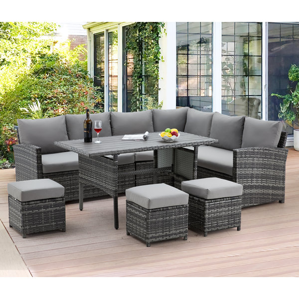 outdoor l shaped couch with dining table