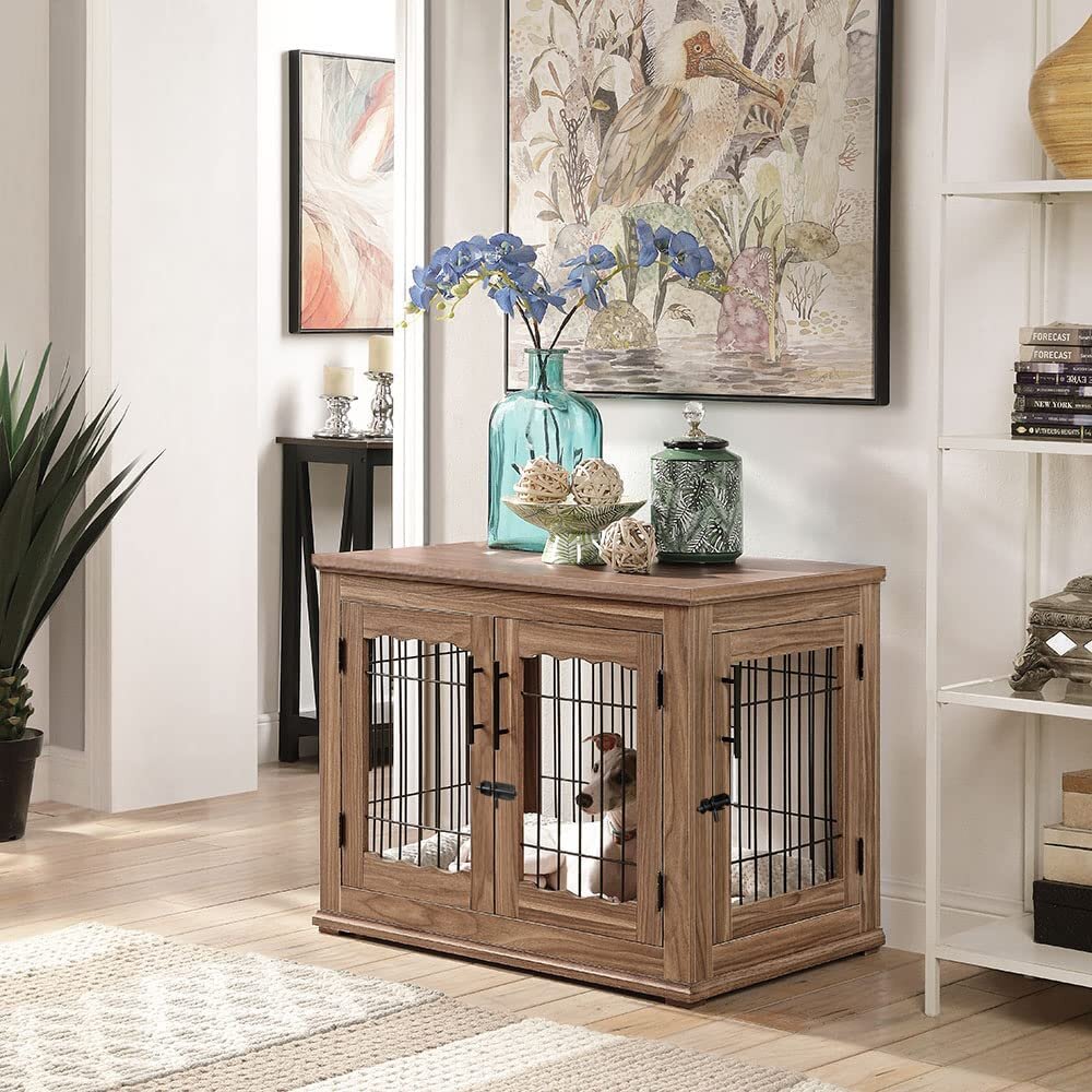 Pet Crate End Table Dog Furniture Kennel Indoor Cage Wood Wooden Side Large Room 