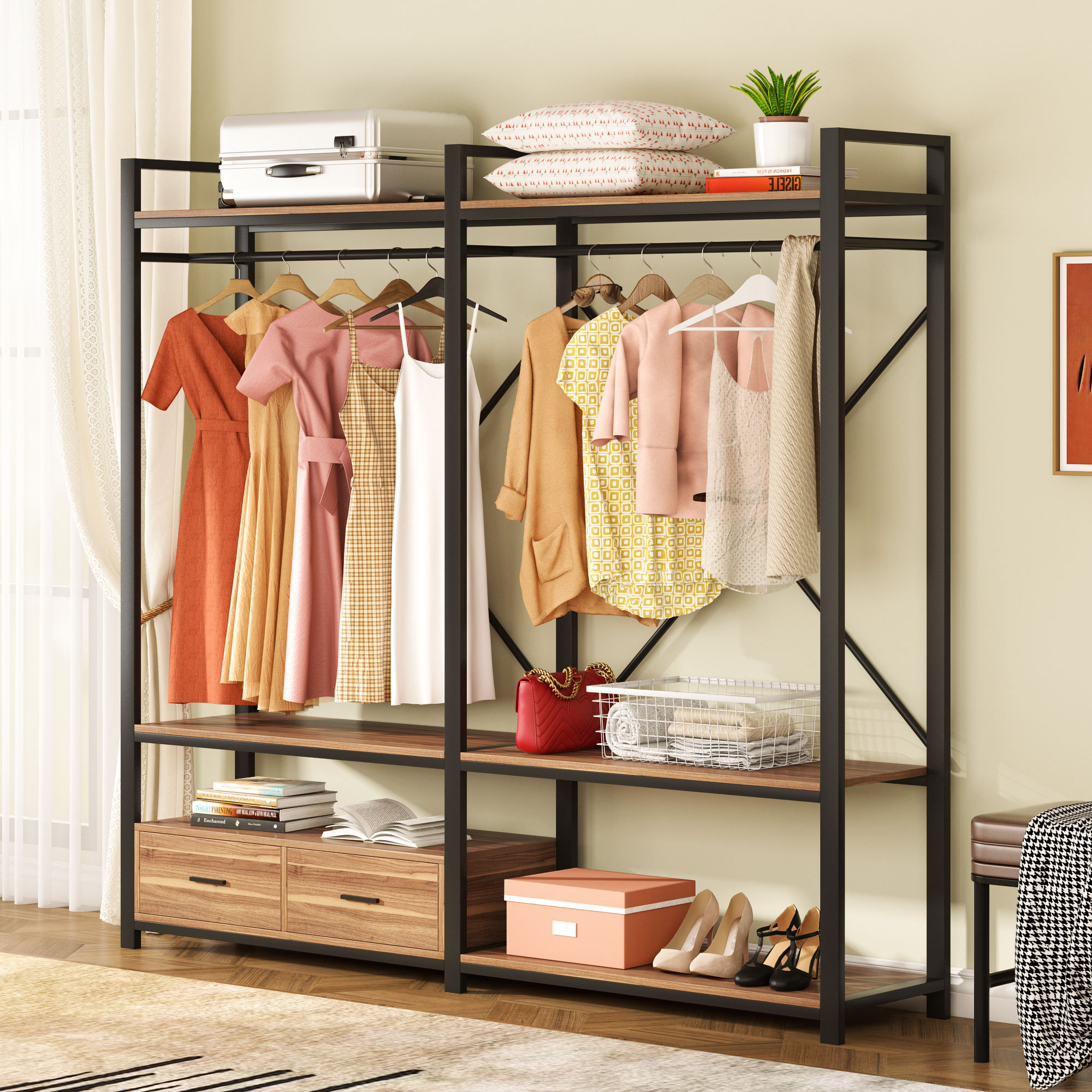 70.86'' Freestanding Wood Garment Racks