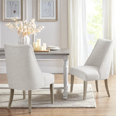 ( 1 chair ) Martha Stewart Winfield Upholstered Dining Chairs – Curved Back, Distressed Wood Legs, Farmhouse Style