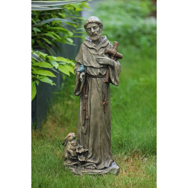 Fiacre Patron of Gardeners Handmade Statue of St Bird with Cat Dog