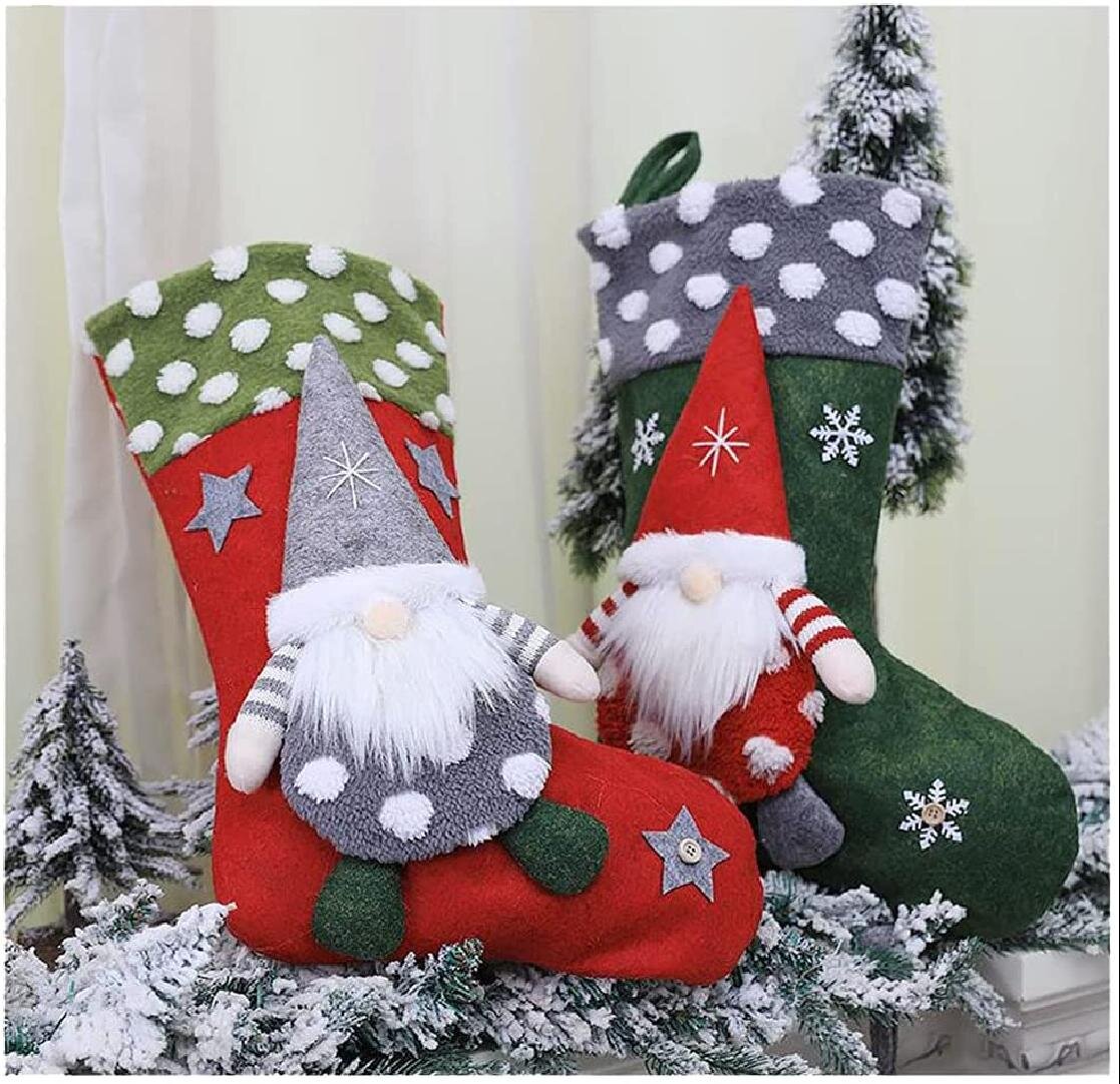 Christmas Stocking Holder 3D Gnome Santa Claus Gift Bag Xmas Tree Hanging Decor 