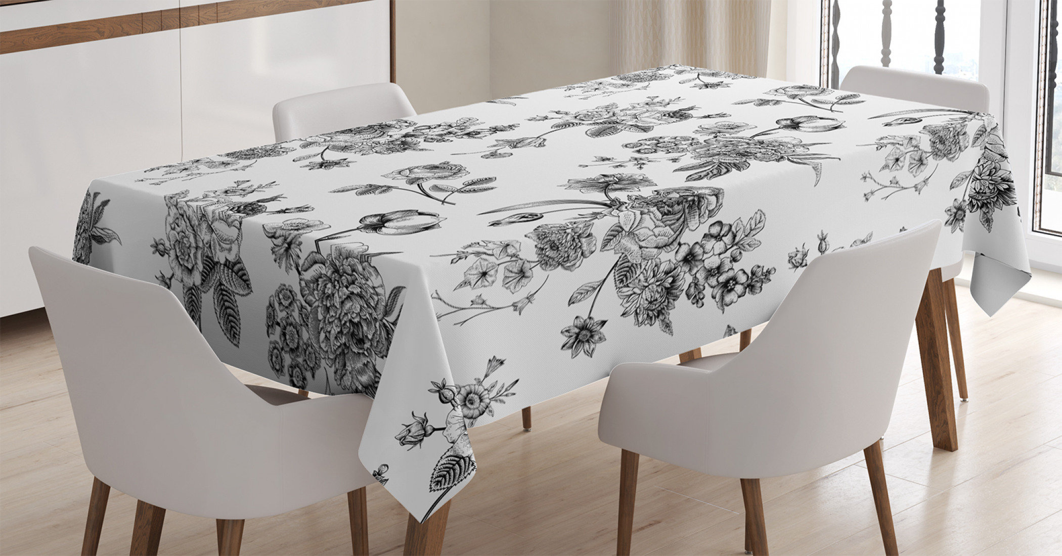 East Urban Home Ambesonne Black And White Tablecloth Vintage Floral Pattern Victorian Classic Royal Inspired New Modern Art Rectangular Table Cover For Dining Room Kitchen Decor 52 X 70 Black And White Wayfair