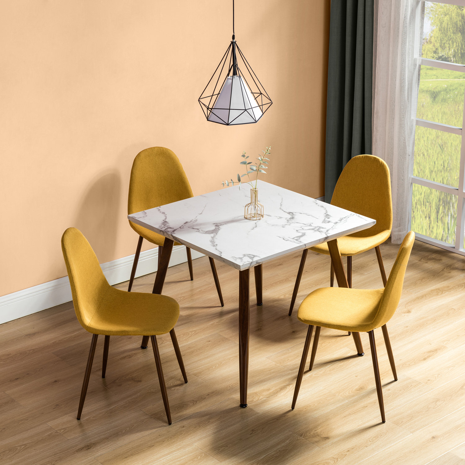 Corrigan Studio® Irandy 5 Pcs Dining Set with Square Marbling Table and Chairs Wayfair