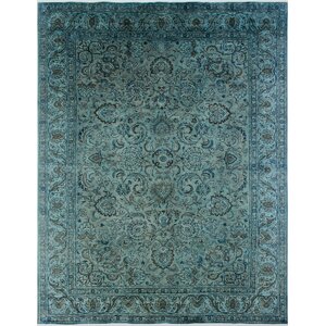 One-of-a-Kind Distressed Overdyed Amam Hand-Knotted Blue Area Rug