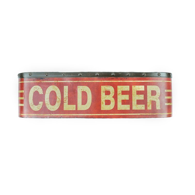 Vintage-Style Metal Tin 22" x 6" Distressed Paint COLD BEER Bar Man Cave Sign