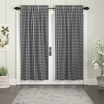 August Grove Caulder Buffalo Check Lined 100 percent Cotton Curtain Panels  Curtain Color: Black, Size per Panel: 36" W x 63" L