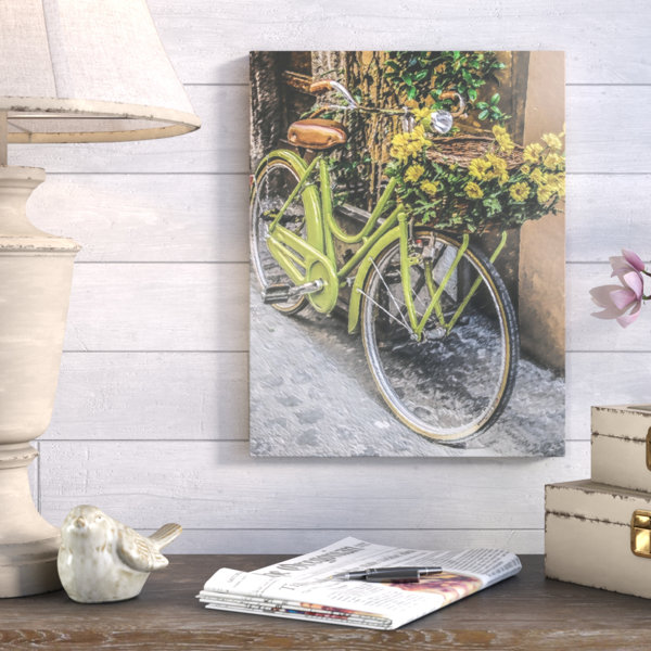 August Grove Bicycle Flower Basket Painting Print On Wrapped