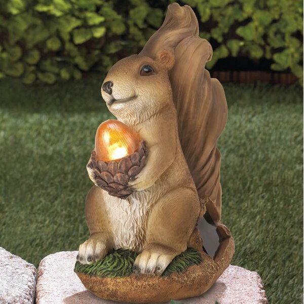 Resin Animal Bright Eyes Solar Panel Light Figurine Staute Decor Squirrel 