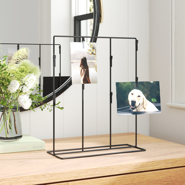 2 x Small Black Curl Up & Stand Square Wire Picture Photo Frame Stands 