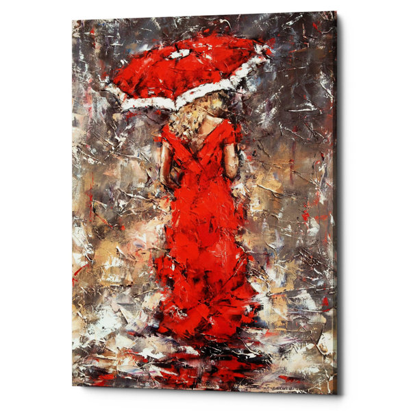 Winston Porter Woman With Umbrella Oil Painting Print On Wrapped