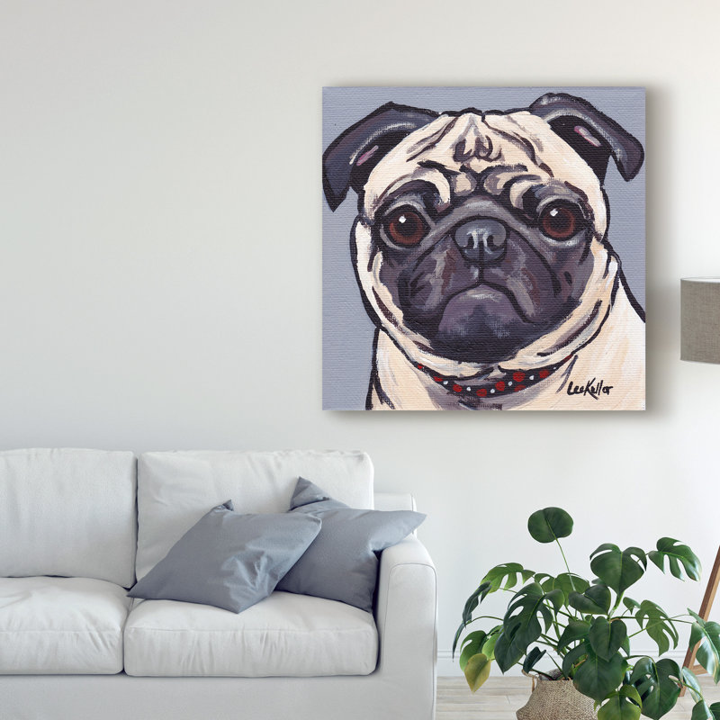 Winston Porter Pug On Gray Acrylic Painting Print On Wrapped