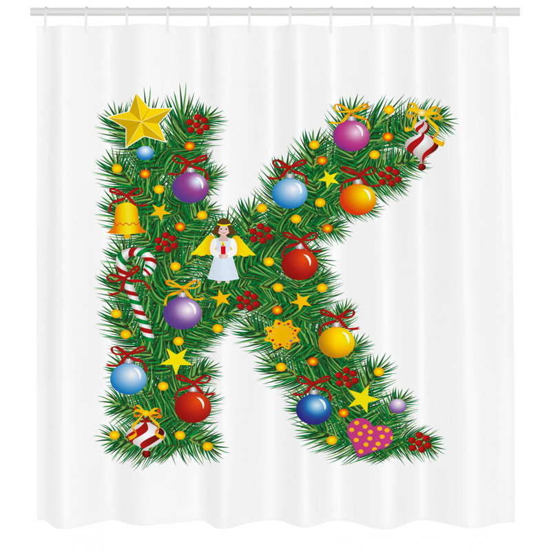 East Urban Home Ambesonne Letter K Shower Curtain Colourful Christmas Pine Tree Letter With Bauble Candy And Angel Cloth Fabric Bathroom Decor Set With Hooks 70 Long Multicolor Wayfair Ca
