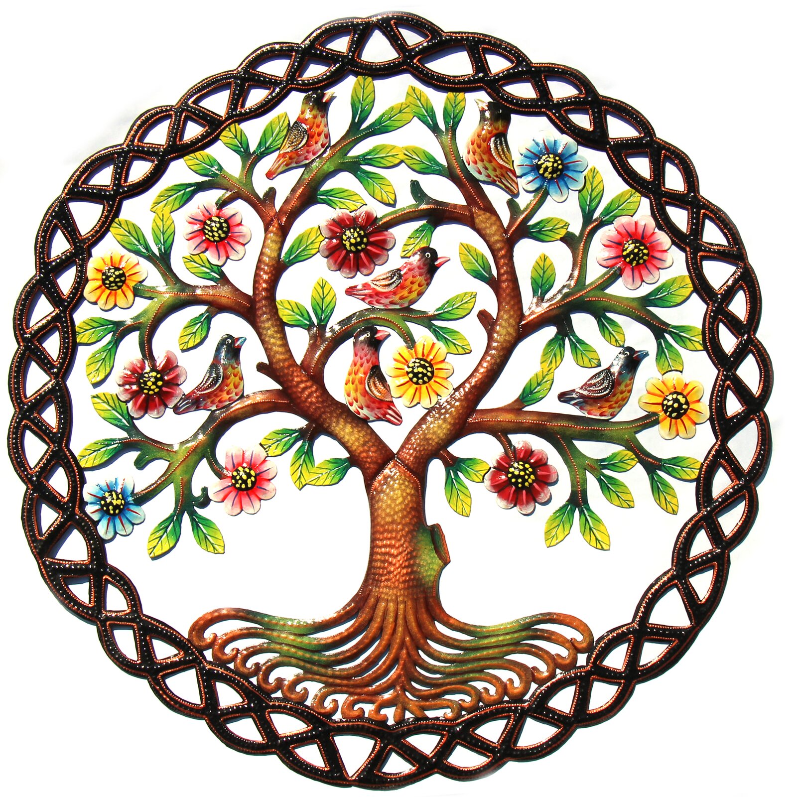 Tree of Life Wall Decorations - Painted Rooted Tree of Life Circle Wall Art