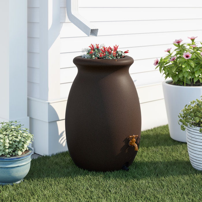 50gal Green Bark Barrel Rain Saver Out Door Patio Garden Plastic Barrel Rain Saver Out Door Patio Garden