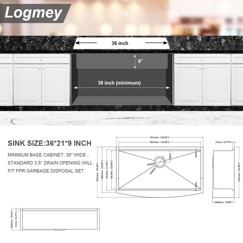 Logmey Ledge Workstation Stainless Steel 36 L X 21 W Farmhouse Kitchen Sink Wayfair