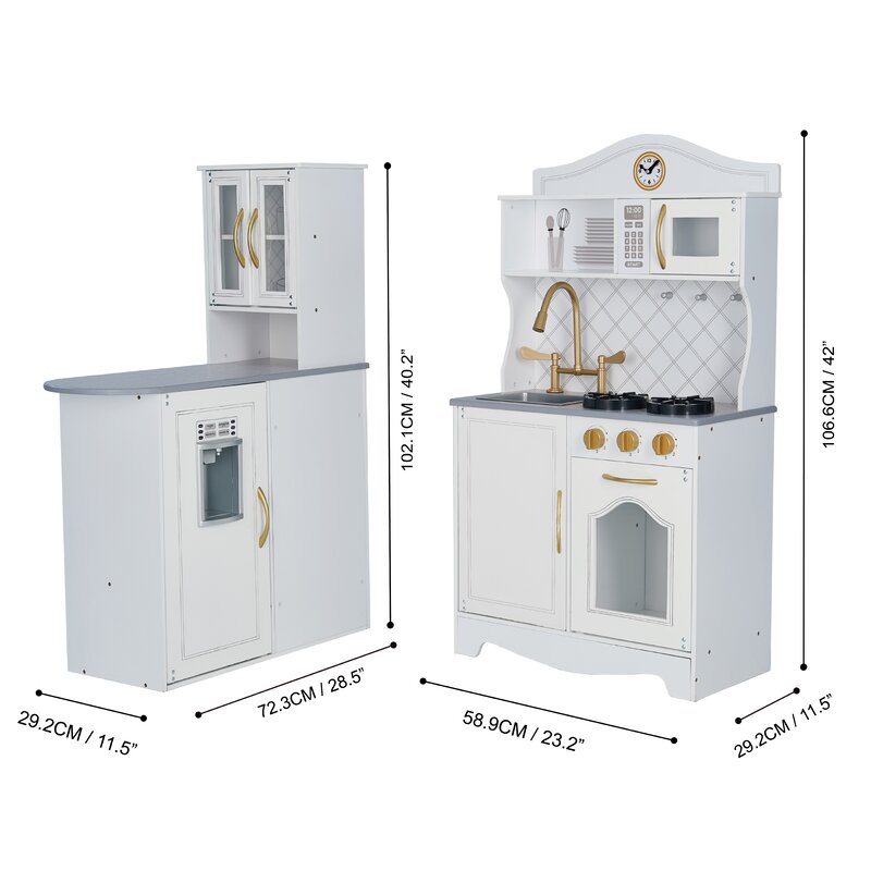 white and gold play kitchen