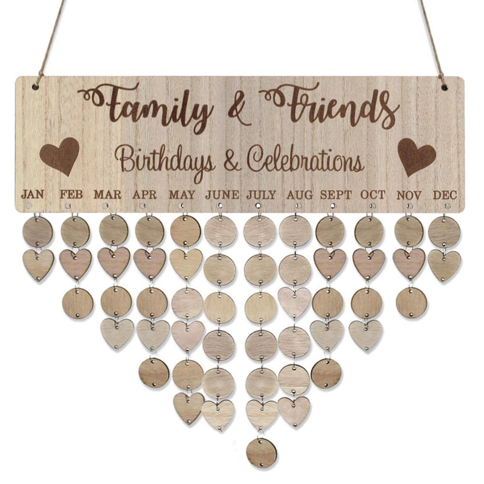 Wooden DIY Calendar Hanging Plaque Board Family BIRTHDAYS Reminder Home Decor