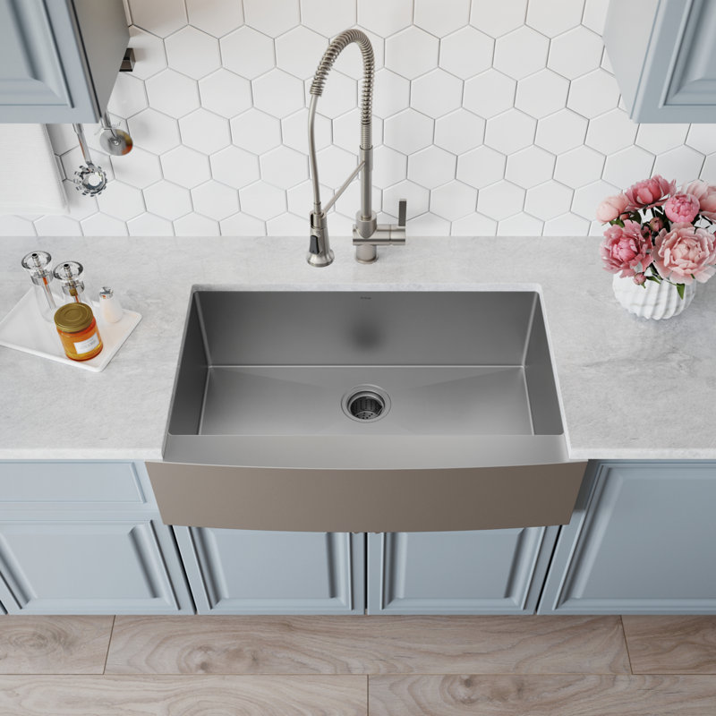 Khf200 36 Kraus Standart Pro Farmhouse Flat Apron Front Single Bowl Stainless Steel 36 L X 21 W Kitchen Sink With Basket Strainer Reviews Wayfair