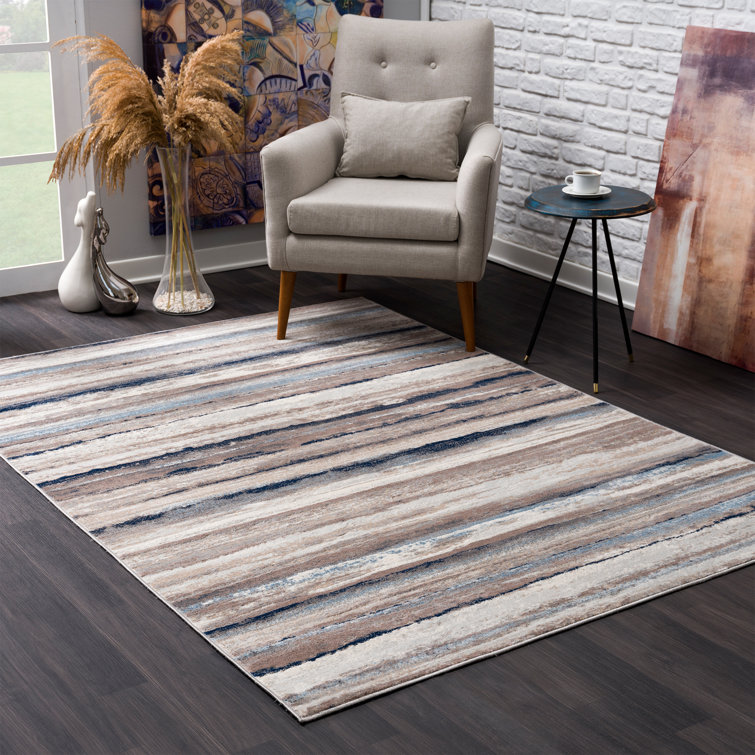 Wrought Studio Capodanno Striped Blue Ivory Brown Gray Area Rug Reviews Wayfair