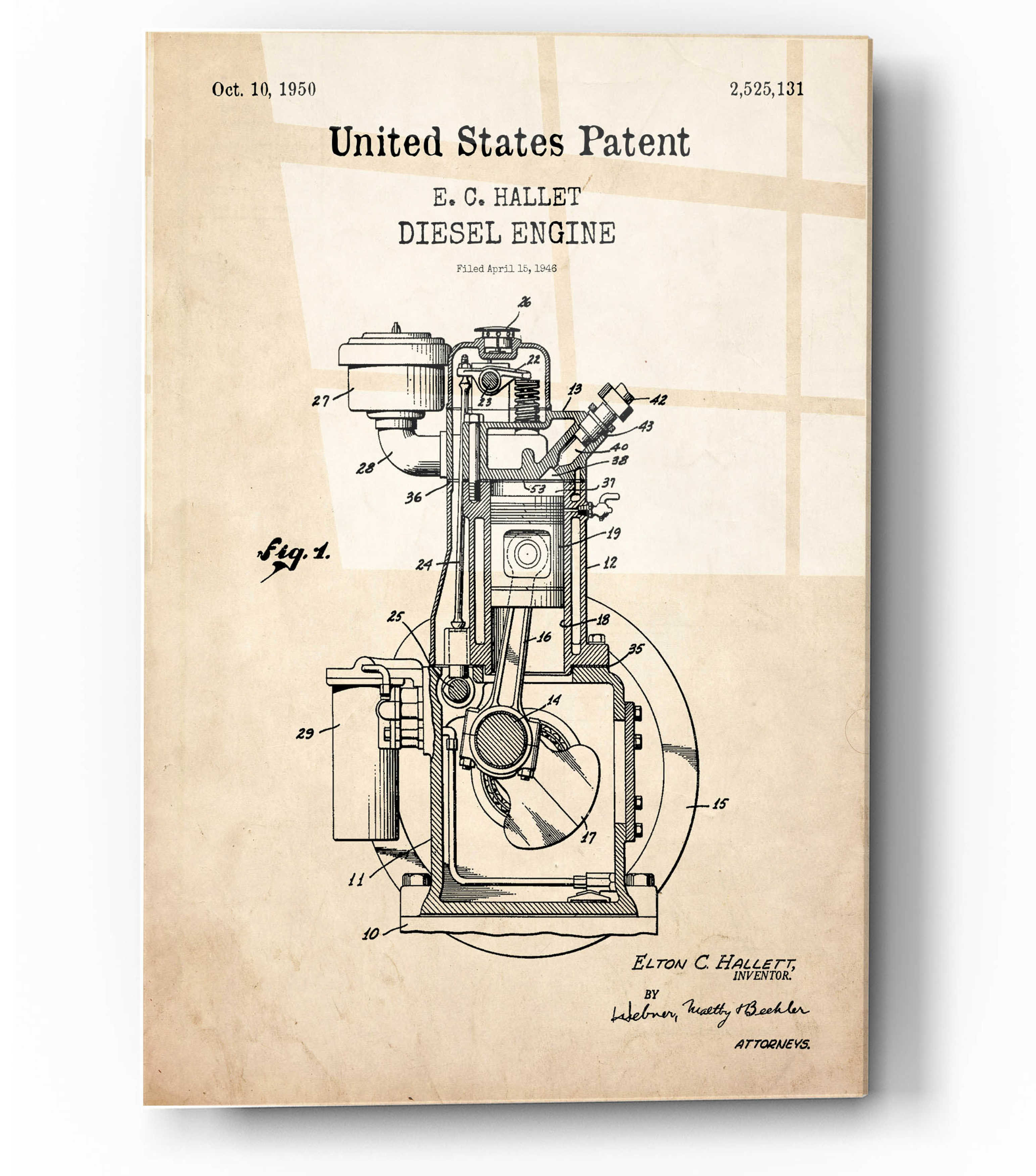 Williston Forge Diesel Engine Patent Parchment - Unframed Drawing Print ...