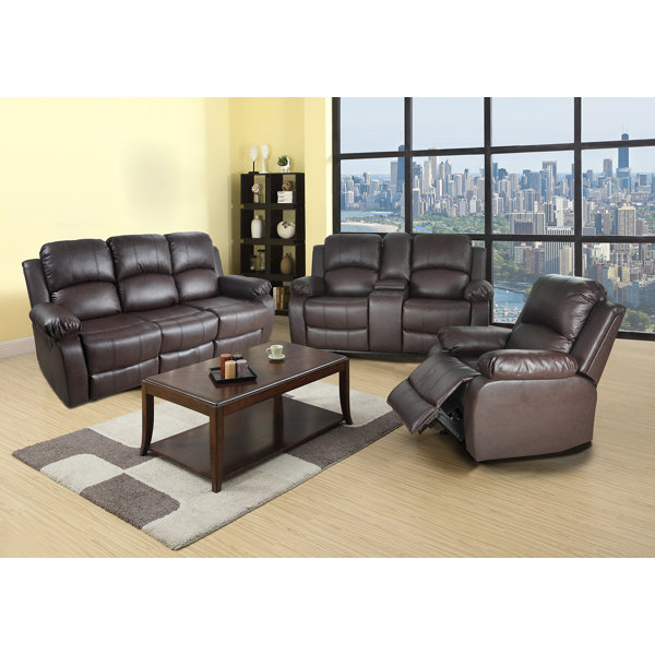 Ebern Designs Alissone 3 Piece Faux Leather Reclining Living Room Set Wayfair