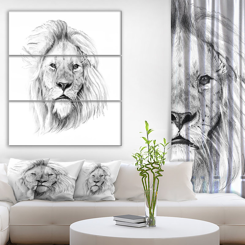 East Urban Home Pencil Lion Sketch In Black And White Oil
