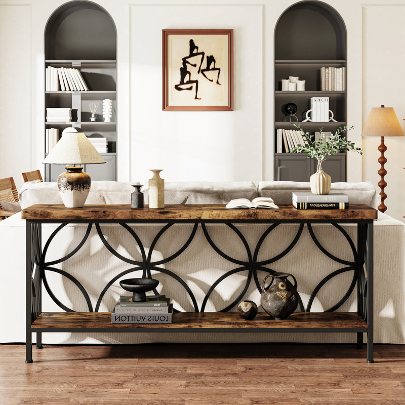 laquaysha 70.86 console table table top color: rustic brown, table base color: black