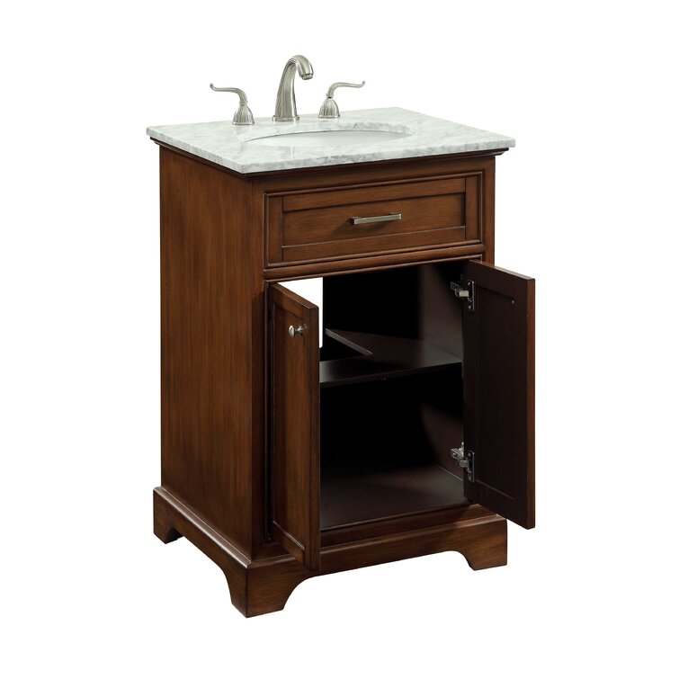 24 Inch Real Wood Bathroom Vanity With  Without Granite Counter top Brown Shaker 