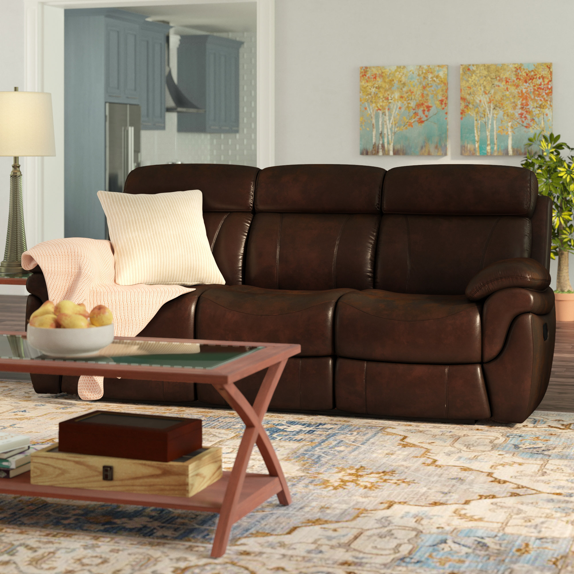 Winston Porter Caswell Genuine Leather Reclining 88 13 Pillow Top Winston Porter Caswell Genuine Leather