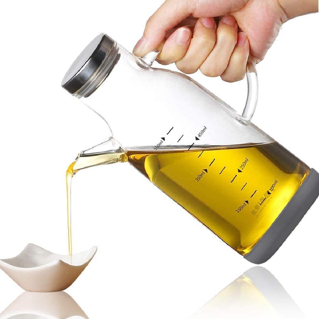 Modern Set 2 Olive Oil and Vinegar Glass Stainless Steel Drizzle Bottles Cruets