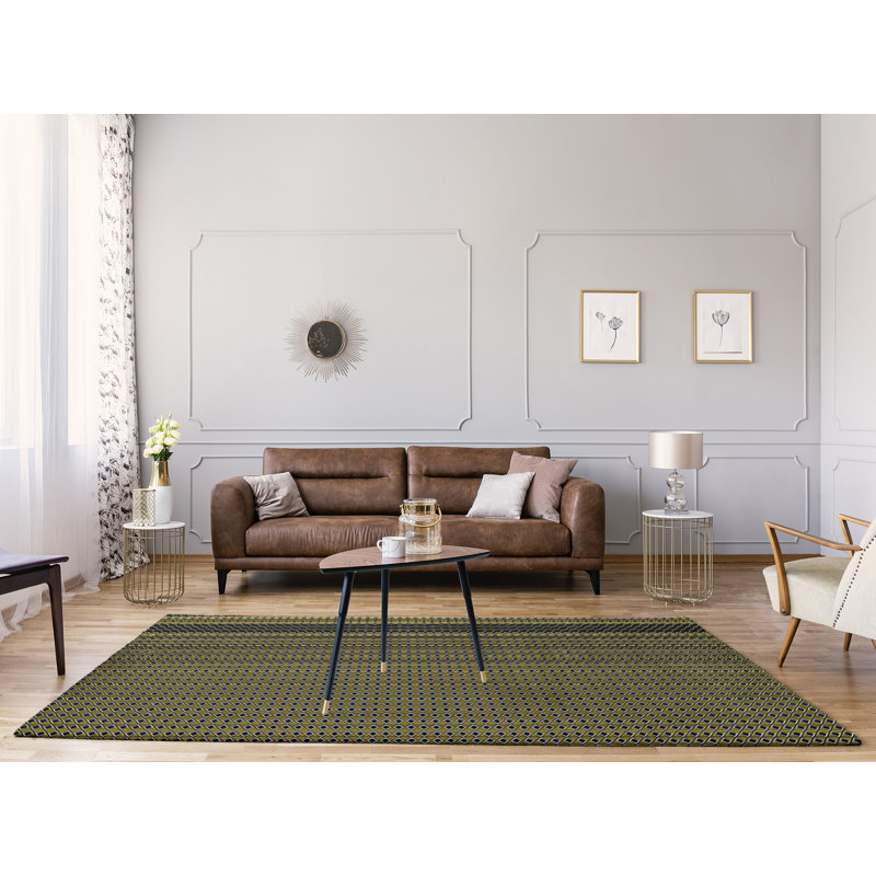 East Urban Home Classic Geometric Diamonds Dark Olive Green Area
