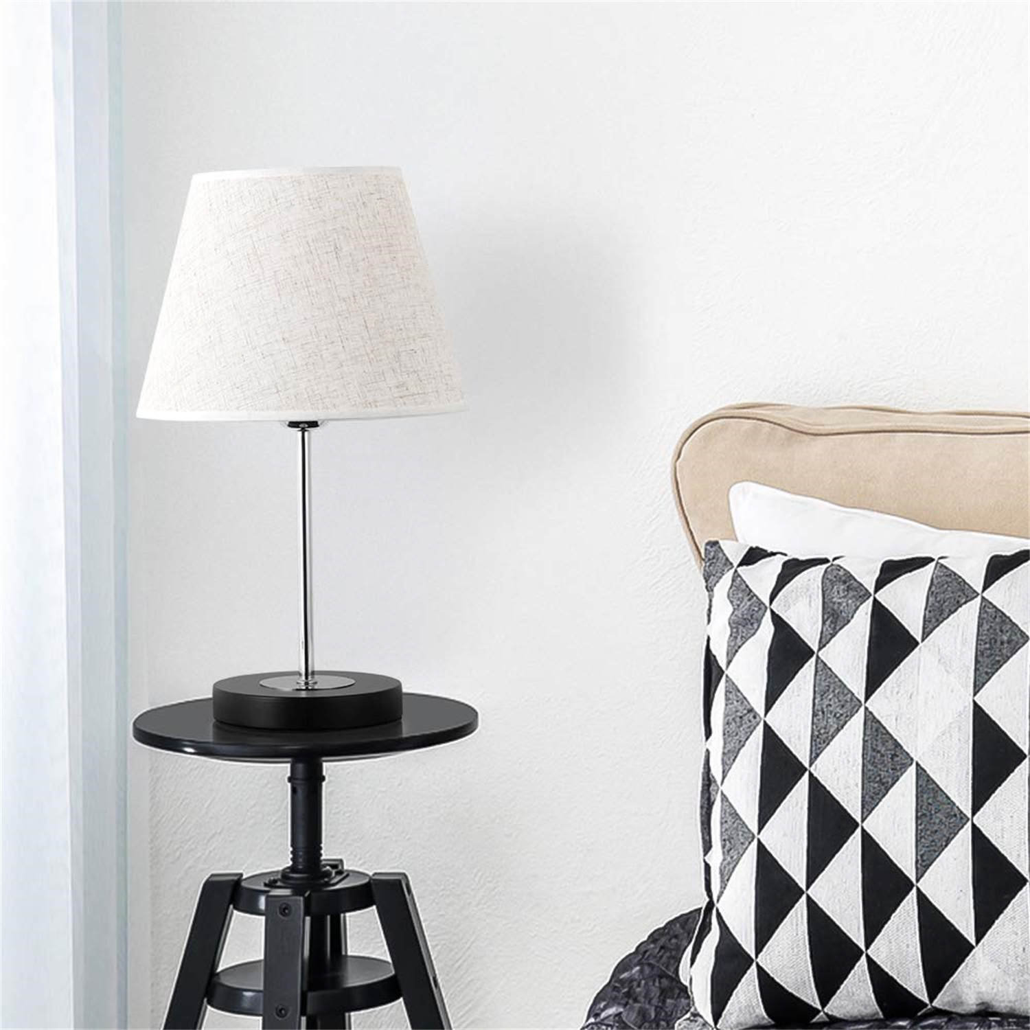 Ebern Designs 2 Modern Living Room Shade Table Lamps With Cream Fabric,  Metal Base, White | Wayfair