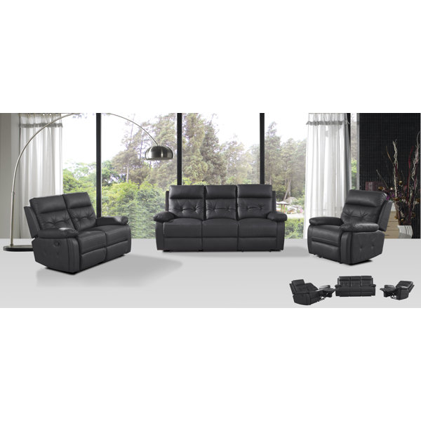 Attractiondesignhome 3 Reclining Piece Leather Living Room Set Wayfair