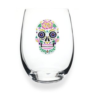 Mexican Painted Candy Skulls Sugar Art Shaped Wine Decanter Bottle with Stopper 