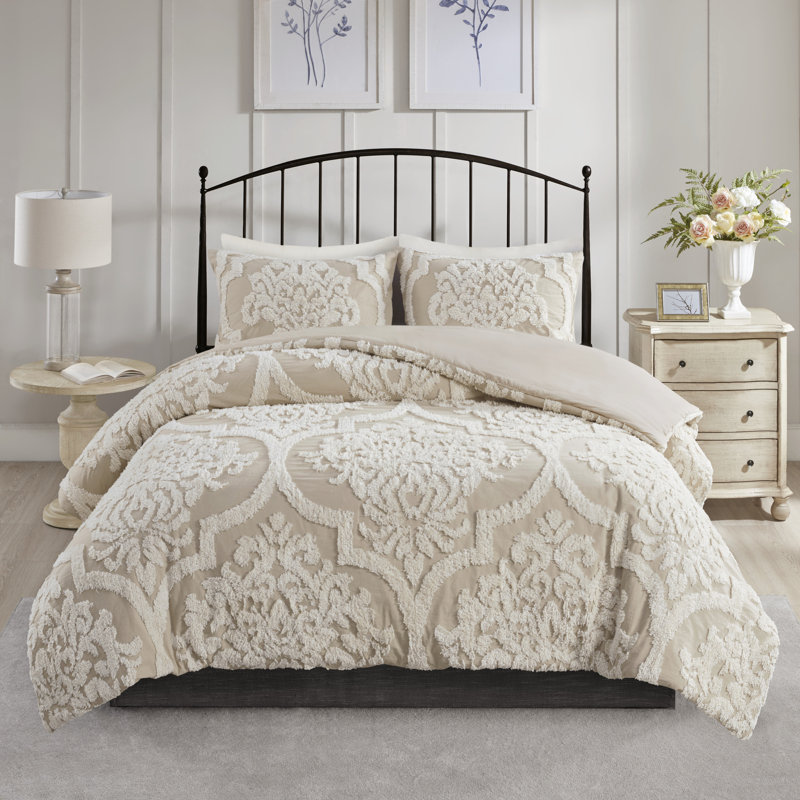 Eider Ivory Gordan 3 Piece Tufted Cotton Chenille Damask Duvet Cover Set Reviews