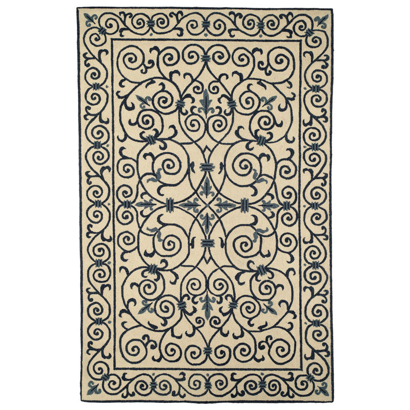 Fleur De Lis Living Brayton Oriental Handmade Tufted Ivory Dark Blue Area Rug Reviews Wayfair