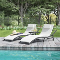 Outdoor Lounge Chairs Set of 2，Easy Assemble Pool Lounge Chair with Head Pillow，Water Proof Patio Chaise Lounge with Rocking Function for All Weather 