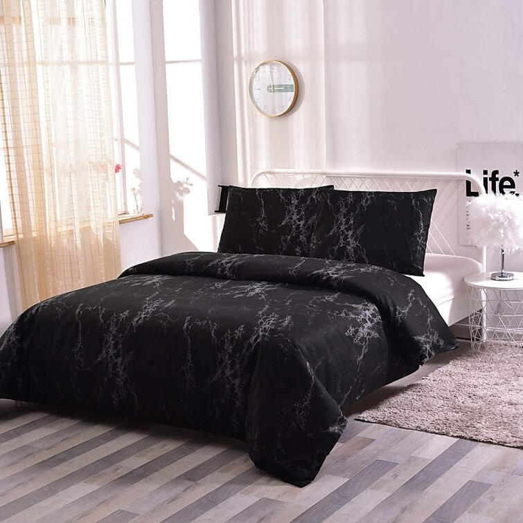Duvet Cover Queen 90×90 inches Black Marble Style 3 Piece Comforter Cover Set with Zipper Closure Ultra Soft Microfiber Washed Bedding 