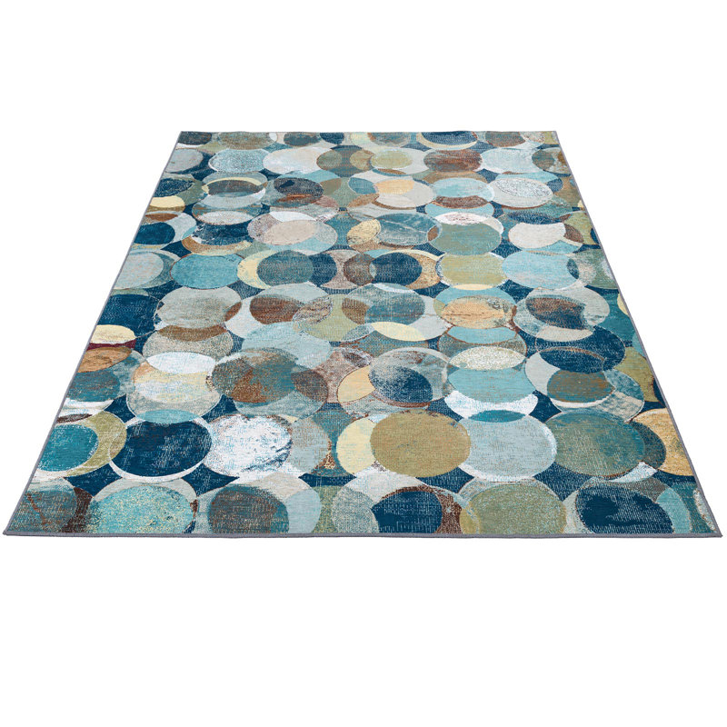 Ebern Designs Jaelynn Contemporaty Circles Geometric Brown Blue Jaelynn Contemporaty Circles Geometric