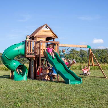 beach front wooden cedar swing set