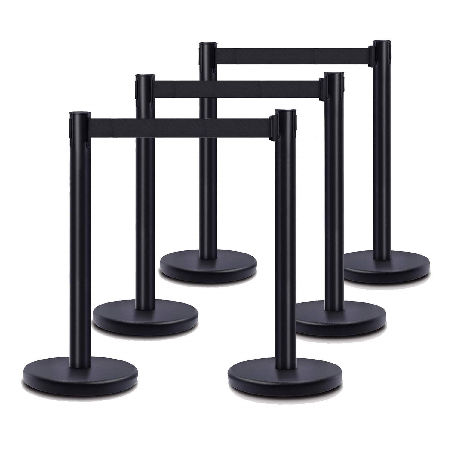 6Pcs  Crowd Control Barrier Queue Poles Black Durable Outdoor Stanchion Posts 